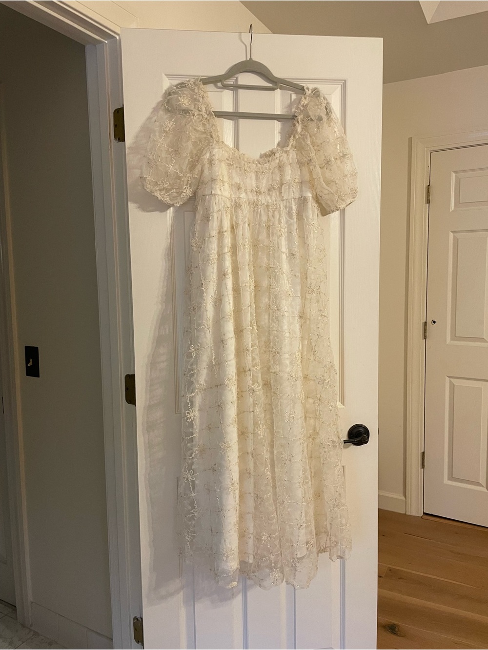 Storia Cream & Gold Lace Maxi Dress ~ Regency Style Dress